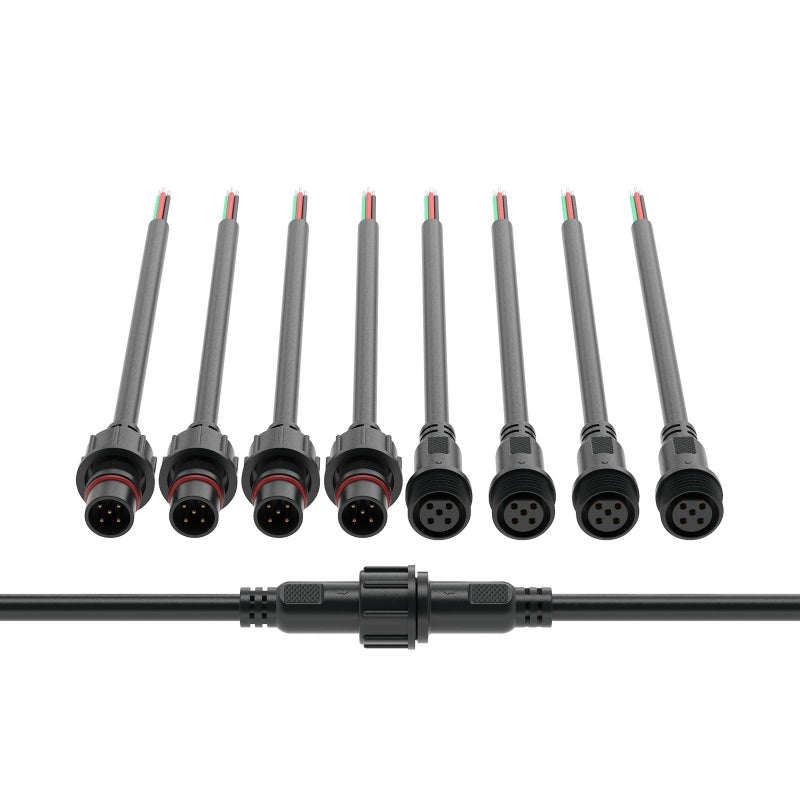 BTF-LIGHTING موصل كهربائي BTF-LIGHTING 5 دبابيس 22AWG IP65 موصل ذكر وأنثى كابل تمديد 7.87 بوصة/20 سم للسيارة، الشاحنة، القارب، أضواء شريط LED داخلية/خارجية 22 مم صمولة كبيرة الحجم 5 أزواج - Image 1